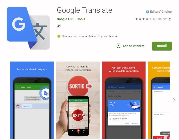 Google Translate travel app screenshot